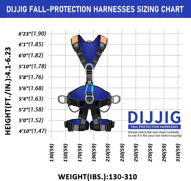 DIJJIG Fall Protection Full Body Safety Harness 5pt Roofing harnesses Aluminum O-Rings 8”Thick Back Support Belt Construction With Reflective Strips OSHA/ANSI Compliant - Image 3